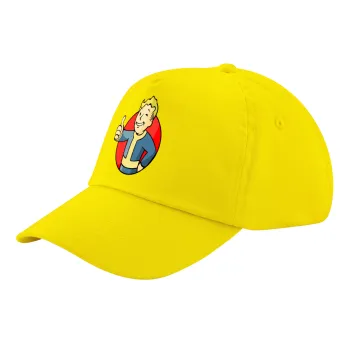 Fallout Vault Boy, Καπέλο παιδικό Baseball, 100% Βαμβακερό Twill, Κίτρινο (ΒΑΜΒΑΚΕΡΟ, ΠΑΙΔΙΚΟ, UNISEX, ONE SIZE)
