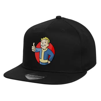Fallout Vault Boy, Καπέλο παιδικό Flat Snapback, Μαύρο (100% ΒΑΜΒΑΚΕΡΟ, ΠΑΙΔΙΚΟ, UNISEX, ONE SIZE)