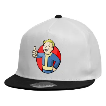 Fallout Vault Boy, Καπέλο παιδικό Flat Snapback, Λευκό (100% ΒΑΜΒΑΚΕΡΟ, ΠΑΙΔΙΚΟ, UNISEX, ONE SIZE)