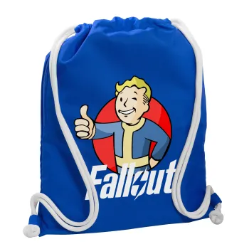 Fallout Vault Boy, Τσάντα πλάτης πουγκί GYMBAG Μπλε, με τσέπη (40x48cm) & χονδρά κορδόνια