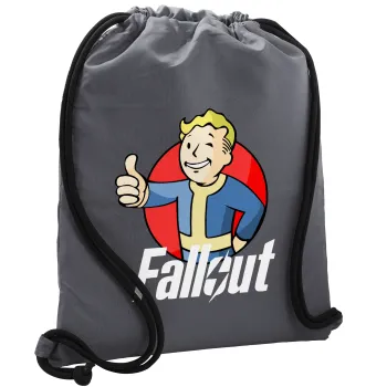 Fallout Vault Boy, Backpack pouch GYMBAG GREY, with pocket (40x48cm) & thick cords