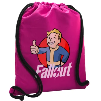 Fallout Vault Boy, Τσάντα πλάτης πουγκί GYMBAG Φούξια, με τσέπη (40x48cm) & χονδρά κορδόνια