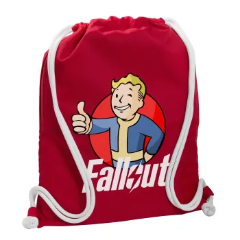 Fallout Vault Boy, Τσάντα πλάτης πουγκί GYMBAG Κόκκινη, με τσέπη (40x48cm) & χονδρά κορδόνια