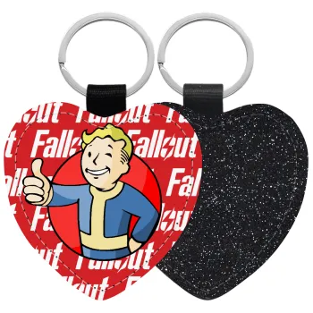 Fallout Vault Boy, Μπρελόκ PU δερμάτινο glitter καρδιά ΜΑΥΡΟ