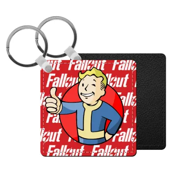 Fallout Vault Boy, Μπρελόκ Δερματίνη, τετράγωνο ΜΑΥΡΟ (5x5cm)