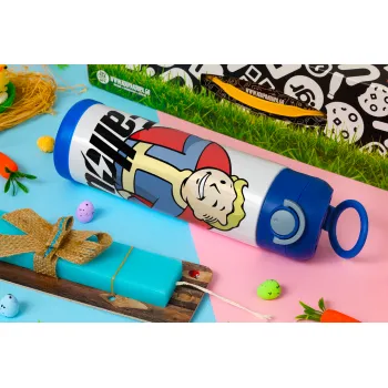 Fallout Vault Boy, Easter candle, Childrens hot water bottle, stainless steel, with safety straw, BLUE (500ml)
