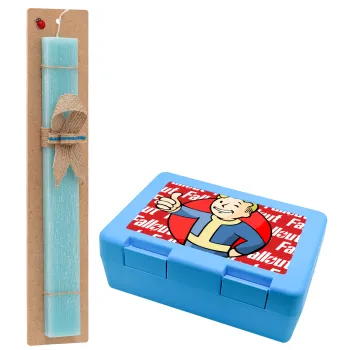 Fallout Vault Boy, Easter Set, children's snack container BLUE & Easter aromatic flat candle (30cm) (TURQUOISE)