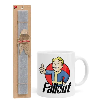 Fallout Vault Boy, Πασχαλινή Λαμπάδα με Κούπα κεραμική (330ml) & κερί αρωματικό πλακέ (30cm) (ΓΚΡΙ)