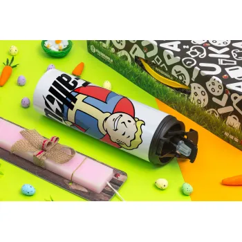 Fallout Vault Boy, Easter candle,Travel Tumbler 2 Lids, with metal straw & cleaning brush & aromatic flat candle (30cm) (PINK)