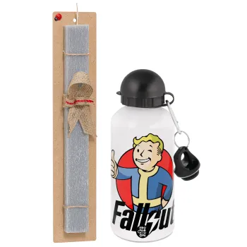Fallout Vault Boy, Easter Set, metallic aluminum water bottle (500ml) & aromatic flat Easter candle (30cm) (GRAY)