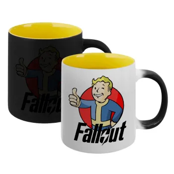 Fallout Vault Boy, Κούπα Μαγική εσωτερικό κίτρινη, κεραμική 330ml που αλλάζει χρώμα με το ζεστό ρόφημα