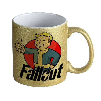 Fallout Vault Boy, Κούπα Χρυσή Glitter που γυαλίζει, κεραμική, 330ml