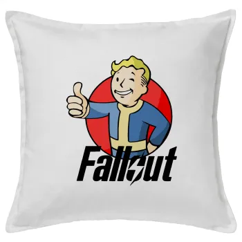 Fallout Vault Boy, Μαξιλάρι καναπέ ΛΕΥΚΟ 100% βαμβάκι, περιέχεται το γέμισμα (50x50cm)
