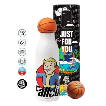 Fallout Vault Boy, Μπάλα μπάσκετ μεταλλικό παγούρι θερμός, διπλού τοιχώματος, 550ml