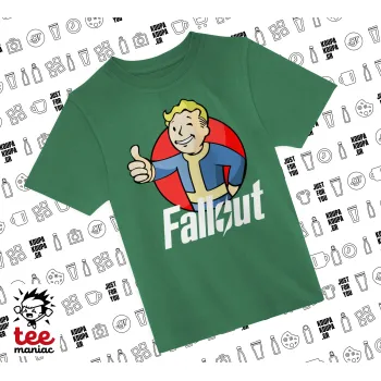 Fallout Vault Boy, Άνετο παιδικό T-Shirt ΠΡΑΣΙΝΟ από 100% βαμβάκι, για κάθε μέρα. Vegan & OEKO-TEX πιστοποιημένο.