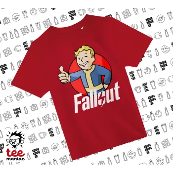Fallout Vault Boy, Άνετο παιδικό T-Shirt ΚΟΚΚΙΝΟ από 100% βαμβάκι, για κάθε μέρα. Vegan & OEKO-TEX πιστοποιημένο.