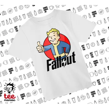 Fallout Vault Boy, Άνετο παιδικό T-Shirt ΛΕΥΚΟ από 100% βαμβάκι, για κάθε μέρα. Vegan & OEKO-TEX πιστοποιημένο.