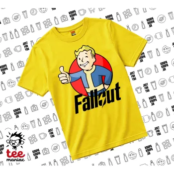 Fallout Vault Boy, yellow childrens T-Shirt made of 100% cotton, for every day. Vegan & OEKO-TEX certified.
