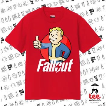 Fallout Vault Boy, Κλασικό T-Shirt, διπλής ραφής, χωρίς πλευρικές ραφές ΚΟΚΚΙΝΟ από 100% βαμβάκι. Vegan & OEKO-TEX πιστοποιημένο.