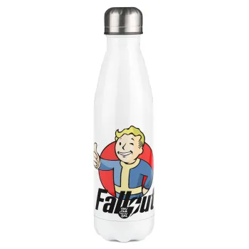 Fallout Vault Boy, Μεταλλικό παγούρι θερμός Λευκό (Stainless steel), διπλού τοιχώματος, 500ml