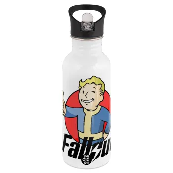 Fallout Vault Boy, Παγούρι νερού Λευκό με καλαμάκι, ανοξείδωτο ατσάλι 600ml