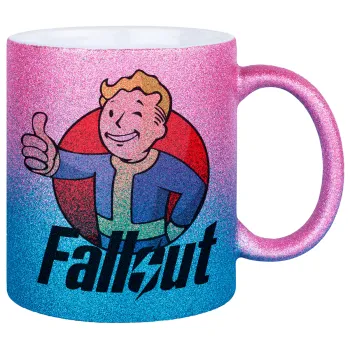 Fallout Vault Boy, Κούπα Χρυσή/Μπλε Glitter, κεραμική, 330ml