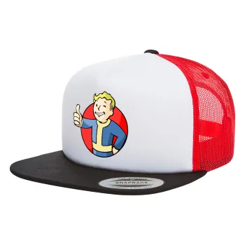 Fallout Vault Boy, Καπέλο Ενηλίκων Foam Flat Snapback με Δίχτυ Μαύρο-Λευκό-Κόκκινο (POLYESTER, ΕΝΗΛΙΚΩΝ, UNISEX, ONE SIZE)