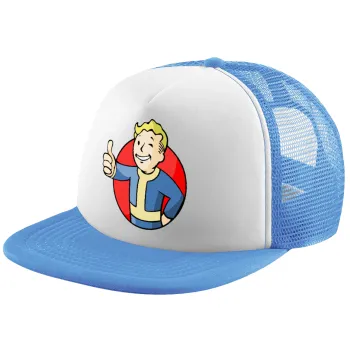 Fallout Vault Boy, Child's Soft Trucker Hat with Blue/White Mesh (POLYESTER, CHILD, ONE SIZE)