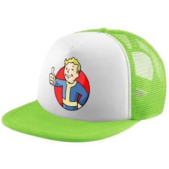 Fallout Vault Boy, Child's Soft Trucker Hat with Green/White Mesh (POLYESTER, CHILDREN'S, ONE SIZE)