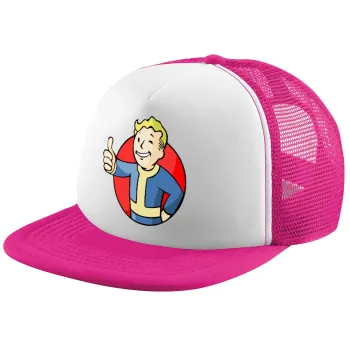 Fallout Vault Boy, Child's Soft Trucker Hat with Pink/White Mesh (POLYESTER, CHILD, ONE SIZE)