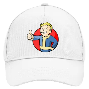 Fallout Vault Boy, Adult Baseball Cap, Drill, White (100% COTTON, ADULT, UNISEX, ONE SIZE)