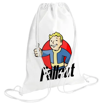 Fallout Vault Boy, Τσάντα πλάτης πουγκί GYMBAG λευκή (28x40cm)