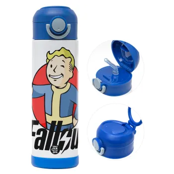 Fallout Vault Boy, Παιδικό παγούρι θερμό, ανοξείδωτο, με καλαμάκι ασφαλείας, ΜΠΛΕ (500ml)
