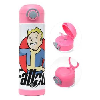 Fallout Vault Boy, Παιδικό παγούρι θερμό, ανοξείδωτο, με καλαμάκι ασφαλείας, ΡΟΖ (500ml)