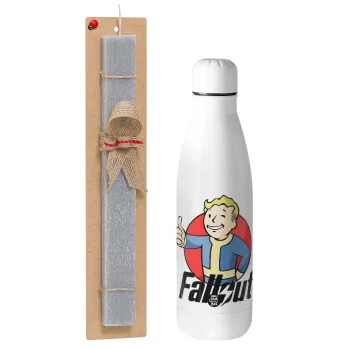 Fallout Vault Boy, Πασχαλινή Λαμπάδα με μεταλλικό παγούρι θερμός ανοξείδωτο (500ml) & κερί αρωματικό πλακέ (30cm) (ΓΚΡΙ)
