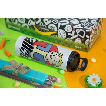 Fallout Vault Boy, Πασχαλινή Λαμπάδα με Travel Tumbler θερμό με διπλό καπάκι (600ml, BPA free) & κερί αρωματικό πλακέ (30cm) (ΤΙΡΚΟΥΑΖ)