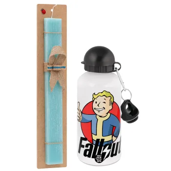 Fallout Vault Boy, Easter Set, metallic aluminum water bottle (500ml) & scented flat candle (30cm) (TURQUOISE)