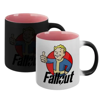Fallout Vault Boy, Κούπα Μαγική εσωτερικό ΡΟΖ, κεραμική 330ml που αλλάζει χρώμα με το ζεστό ρόφημα