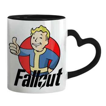 Fallout Vault Boy, Κούπα καρδιά χερούλι μαύρη, κεραμική, 330ml