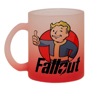 Fallout Vault Boy, Κούπα γυάλινη δίχρωμη με βάση το κόκκινο ματ, 330ml