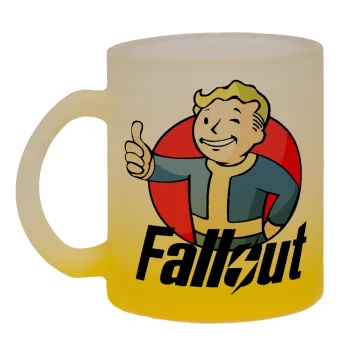 Fallout Vault Boy, Κούπα γυάλινη δίχρωμη με βάση το κίτρινο ματ, 330ml