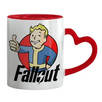 Fallout Vault Boy, Mug heart red handle, ceramic, 330ml