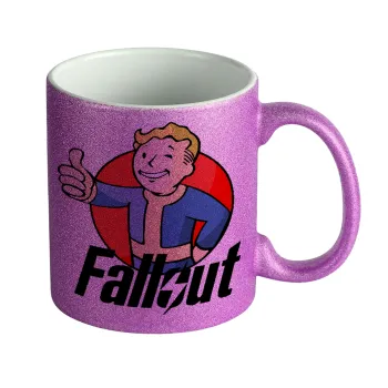 Fallout Vault Boy, Κούπα Μωβ Glitter που γυαλίζει, κεραμική, 330ml