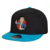 Child's Flat Snapback Hat, Black/Blue (100% COTTON, CHILD, UNISEX, ONE SIZE)