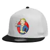 Child's Flat Snapback Hat, White (100% COTTON, CHILDREN'S, UNISEX, ONE SIZE)