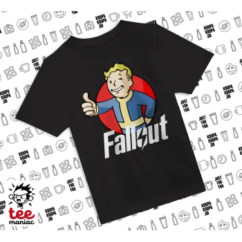 Fallout Vault Boy, Άνετο παιδικό T-Shirt ΜΑΥΡΟ από 100% βαμβάκι, για κάθε μέρα. Vegan & OEKO-TEX πιστοποιημένο.