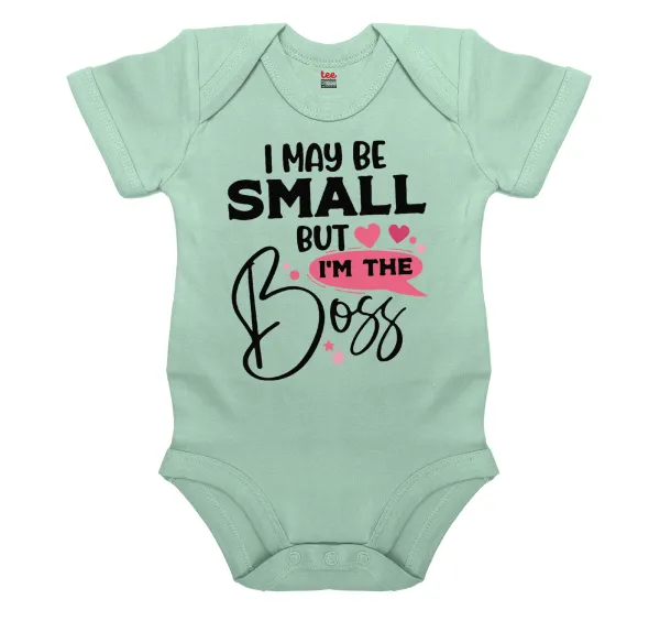 I may be small but I'm the boss — Short-sleeve baby bodysuit, 0-18 months, mint, 100% organic cotton
