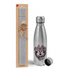 Easter Set, metallic Inox water bottle (750ml) & aromatic flat Easter candle (30cm) (GRAY)