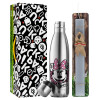 Easter Set, metallic stainless thermos flask (500ml) & scented flat Easter candle (30cm) (GRAY)