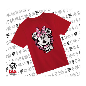 Minnie mouse, Άνετο παιδικό T-Shirt ΚΟΚΚΙΝΟ από 100% βαμβάκι, για κάθε μέρα. Vegan & OEKO-TEX πιστοποιημένο.